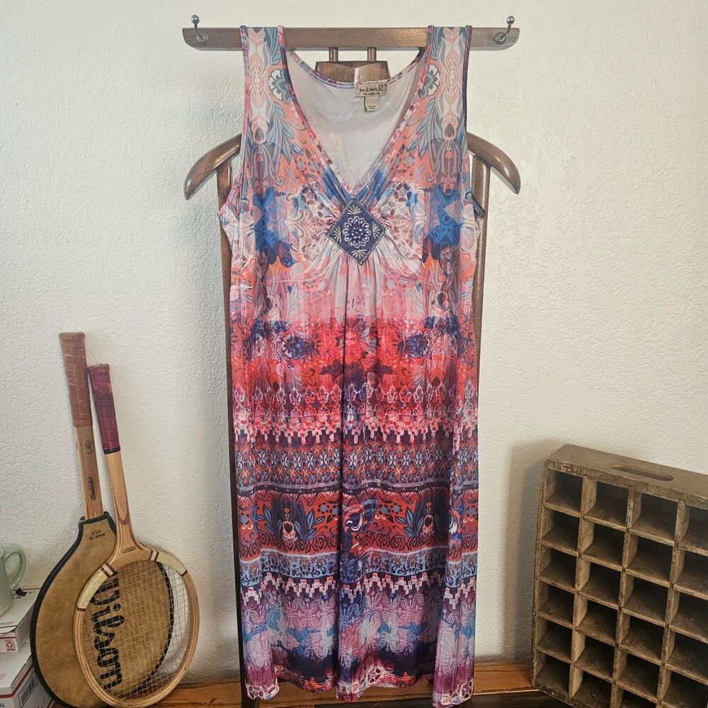 One World vintage y2k maxi dress womens M multi color rhinestone whimsigoth
